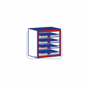 Cabinets with pull out plateaus for assortment cases
